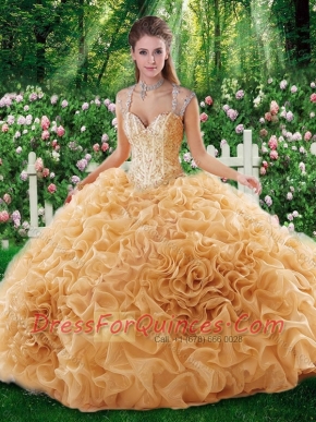Pretty Ball Gown Straps Court Train 2016 Quinceanera Dresses with Beading