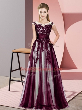 Delicate Dark Purple Zipper Scoop Beading and Lace Quinceanera Court of Honor Dress Tulle Sleeveless