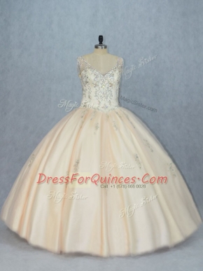 Customized Champagne Lace Up Sweet 16 Quinceanera Dress Beading Sleeveless Floor Length