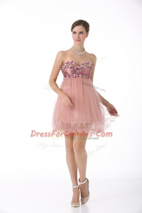 Exquisite Pink Sweetheart Zipper Beading Prom Dresses Sleeveless