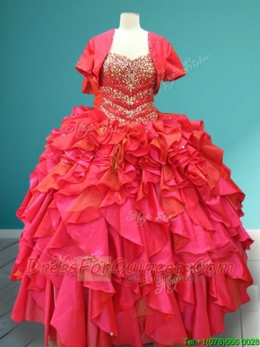 Luxurious Beaded Bodice and Ruffled Quinceanera Gown in Red