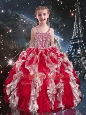 Customized Straps Sleeveless Lace Up Little Girls Pageant Dress Wholesale Wine Red Organza