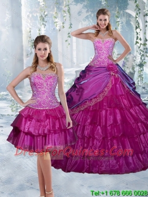 2015 Pretty Appliques and Ruffled Layers Quinceanera Dresses in Fuchsia