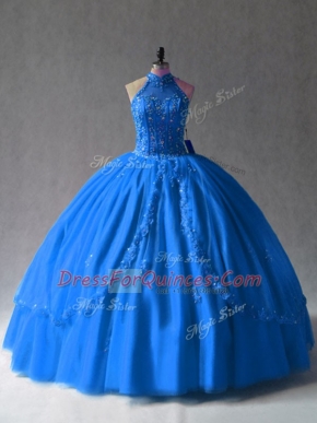 Tulle Sleeveless Floor Length Sweet 16 Dresses and Beading and Appliques