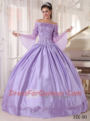 Elegant Lavender Ball Gown Off The Shoulder Taffeta and Organza Appliques Quinceanera Dress