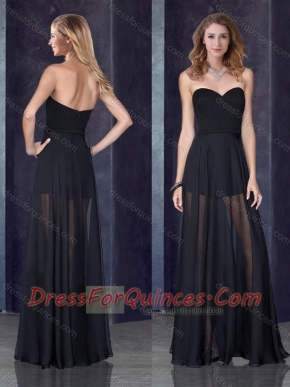 Short Inside Long Outside Black Prom Dress with Belt