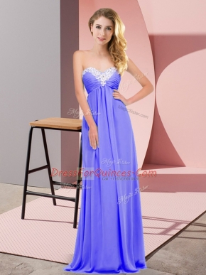 Flirting Lavender Empire Ruching Dress for Prom Lace Up Chiffon Sleeveless Floor Length
