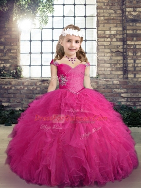 Sleeveless Lace Up Floor Length Beading and Ruffles Pageant Dress for Teens