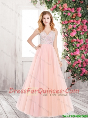 2016 Hot Sale Summer A Line V Neck Prom Dresses with Backless