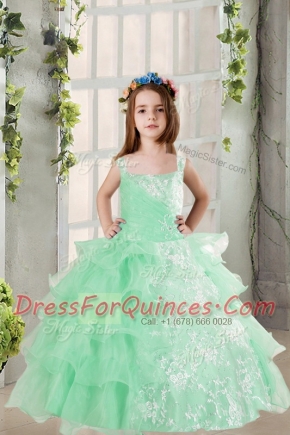 Smart Lace and Ruffled Layers Flower Girl Dresses for Less Turquoise Lace Up Sleeveless Floor Length