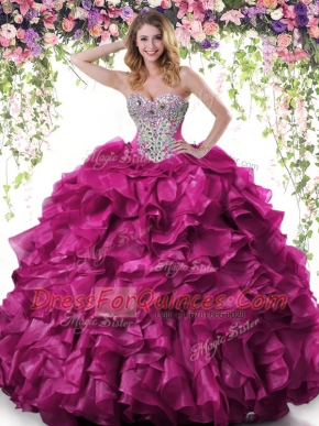Top Selling Sweetheart Sleeveless Organza Quinceanera Dresses Beading and Ruffles Lace Up