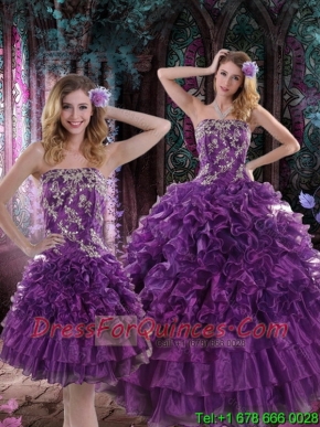 2015 New Styles Purple Dresses for Quince with Appliques and Ruffles