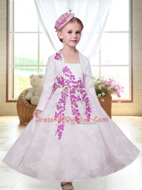 Wonderful White Zipper Straps Embroidery Toddler Flower Girl Dress Lace Sleeveless