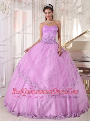 Lavender Ball Gown Sweetheart Floor-length Taffeta and Tulle Appliques Quinceanera Dress