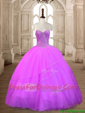 Fashionable Beaded Lilac Big Puffy Quinceanera Dress in Tulle