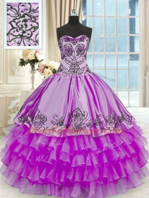 Fantastic Sweetheart Sleeveless Organza and Taffeta Vestidos de Quinceanera Beading and Embroidery and Ruffled Layers Lace Up