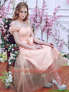 Gorgeous Off the Shoulder Cap Sleeves Dama Dresses with Bowknot