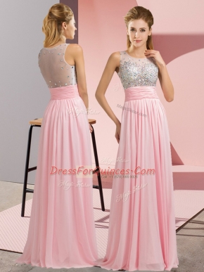 Glittering Baby Pink Scoop Side Zipper Beading Dress for Prom Sleeveless