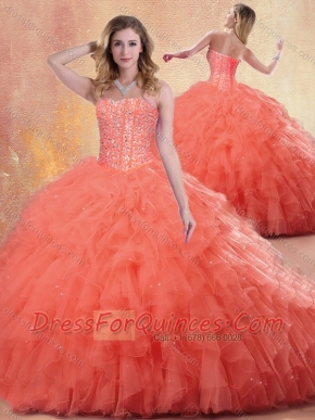 Pretty Ball Gown Orange Red Quinceanera Dresses with Ruffles