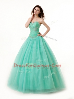 Best Turquoise Sleeveless Floor Length Beading and Ruching Lace Up Sweet 16 Quinceanera Dress