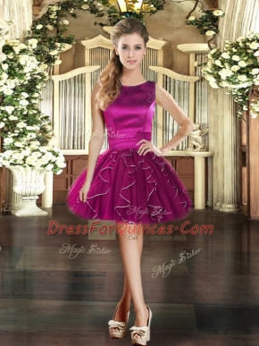 Free and Easy Scoop Sleeveless Tulle Evening Dress Ruffles Lace Up
