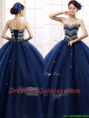 Discount Rhinestoned Really Puffy Quinceanera Dress in Navy Blue