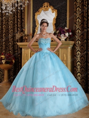 Aqua Blue Ball Gown Sweetheart Floor-length Organza Beading Quinceanera Dress