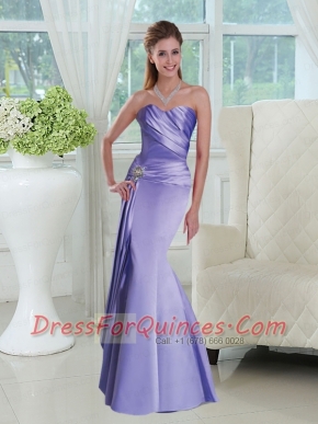 Elegant Lavender Sweetheart Ruched Bridesmaid Dress with Beads