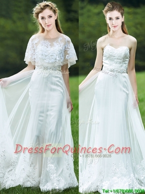 Cheap A Line Applique White Dama Dresses with Brush Train