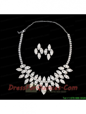 Shimmering Alloy With Rhinestones Ladies Necklace and Earrings Jewelry Set
