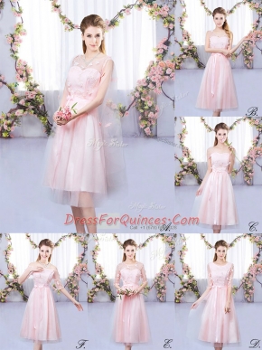 Superior Tea Length Baby Pink Dama Dress Tulle Sleeveless Appliques