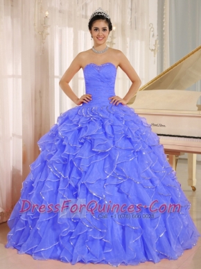 Perfect 2013 Ruffles and Beaded For Blue Quinceanera Dress Custom Made