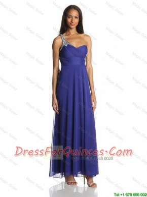 Sexy Empire One Shoulder Ankle Length Chiffon Prom Dresses in Blue