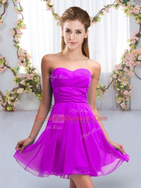 Attractive Chiffon Sweetheart Sleeveless Lace Up Ruching Vestidos de Damas in Purple