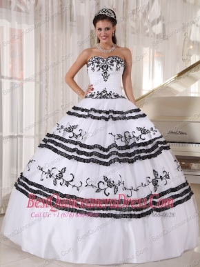 White and Black Ball Gown Sweetheart Floor-length Tulle Embroidery Sweet 16 Dress