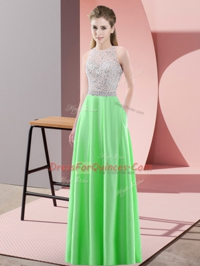 Graceful Empire Prom Evening Gown Green Scoop Satin Sleeveless Floor Length Backless