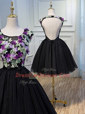 Flirting Sleeveless Backless Mini Length Hand Made Flower Prom Evening Gown