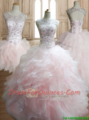 Wonderful Scoop Beading and Ruffles Detachable Quinceanera Dress in Baby Pink
