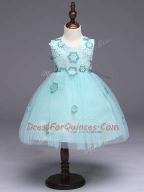 Apple Green Scoop Zipper Appliques and Bowknot Toddler Flower Girl Dress Sleeveless