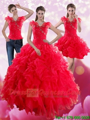 Red Sweetheart Quince Dresses with Ruffles and Beading for 2015