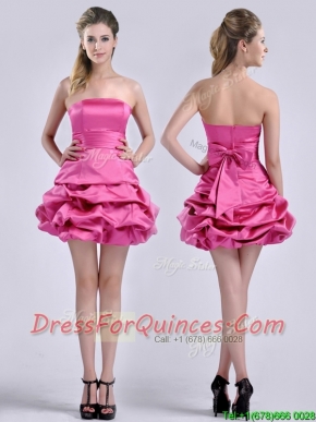 Latest A Line Bubble and Bowknot Taffeta Prom Dress in Hot Pink