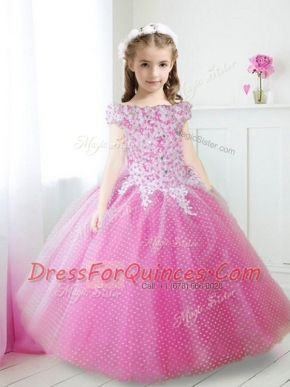 Fine Off The Shoulder Cap Sleeves Zipper Toddler Flower Girl Dress Hot Pink Tulle