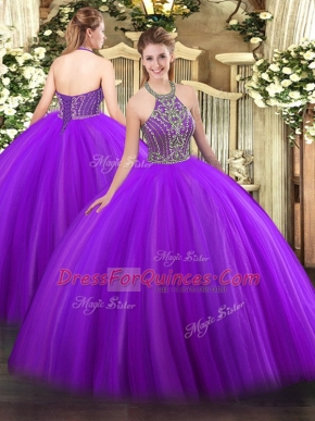 Customized Sleeveless Beading Lace Up Quinceanera Gowns
