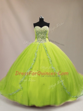 Tulle Lace Up Sweet 16 Dresses Sleeveless Court Train Beading