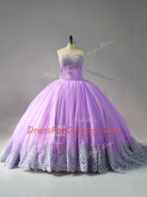Sleeveless Court Train Lace Up Appliques Quinceanera Dresses