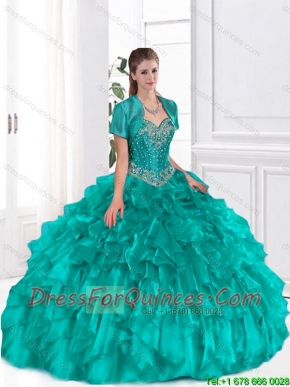 Perfect Beaded and Ruffles Sweet 16 Dresses in Turquoise