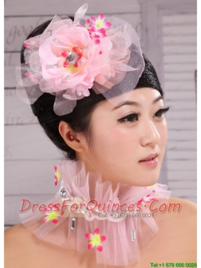 Light Pink Chiffon and Net Big Flowers With Rhinestones For Party