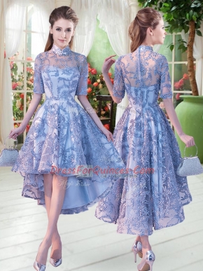 Modest Half Sleeves Appliques Lace Up Homecoming Dress
