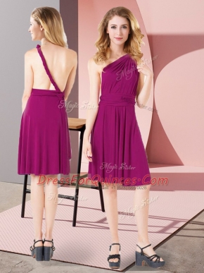 Mini Length Fuchsia Vestidos de Damas One Shoulder Sleeveless Criss Cross