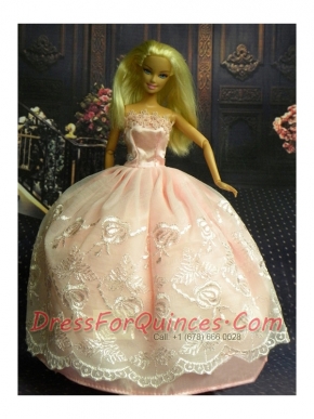 Baby Pink and Lace Handmade Dresses Fashion Party Clothes Gown Skirt For Barbie Doll